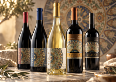 Apulia Italian wine bottles and labels