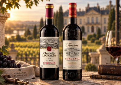 Bordeaux wine bottles and label designs