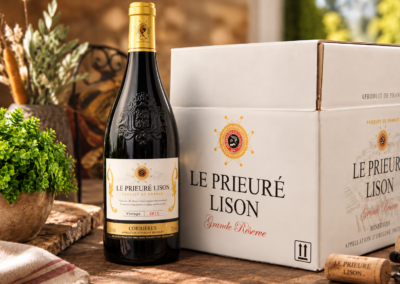 Prieuré Lison wine bottle and packaging