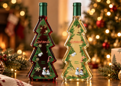 Wine packaging with a Christmas-themed design