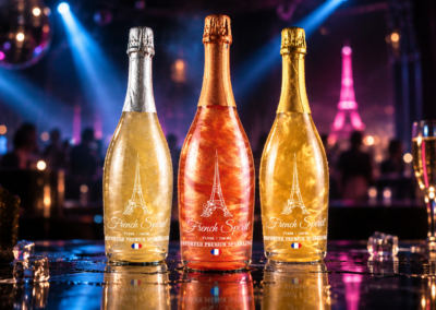 Fire sparkling wine bottle and packaging